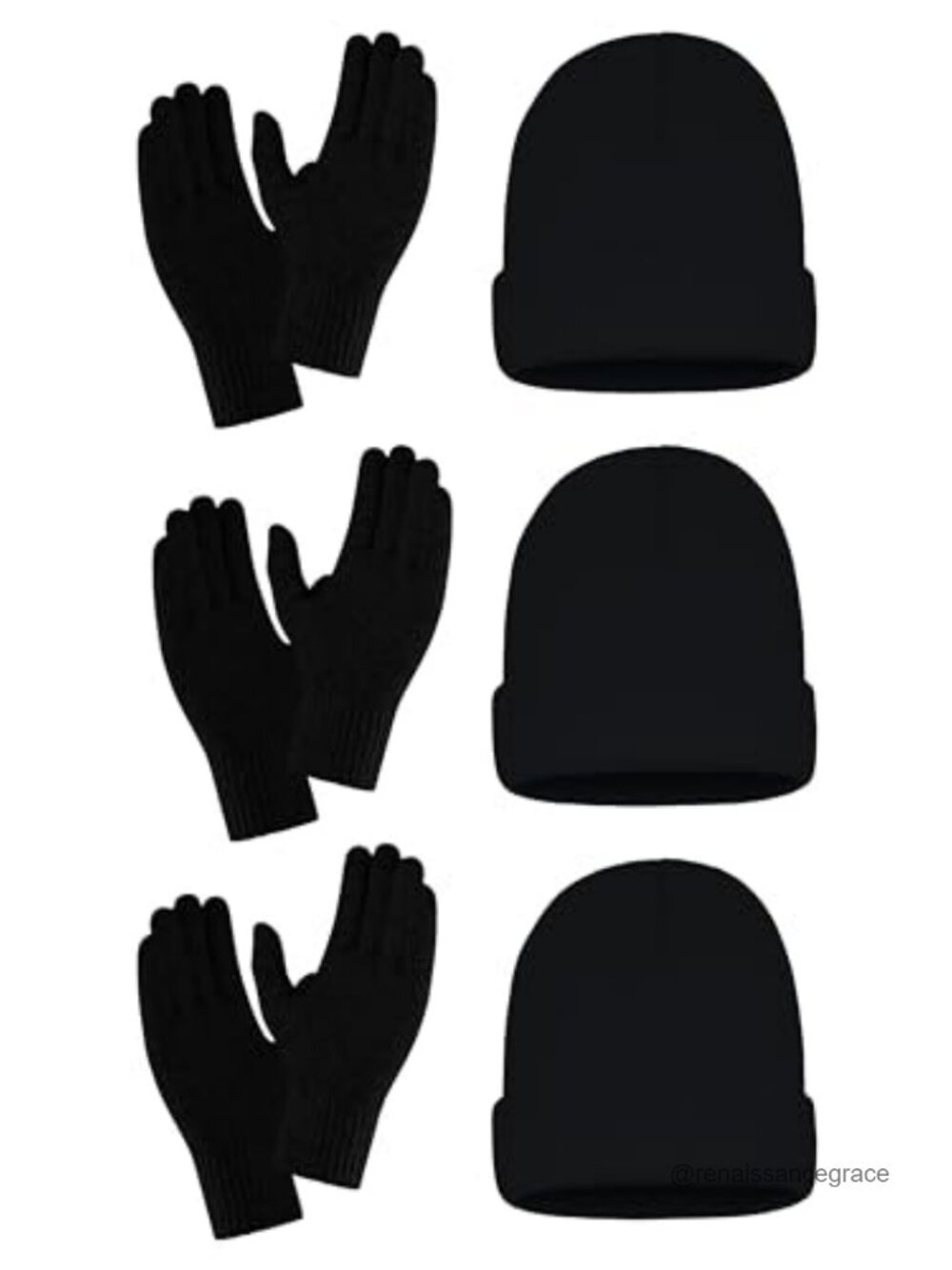 6 Pack Winter Knit Beanies Gloves Set, Stretchy Unisex Skull Cap, Acrylic Blend